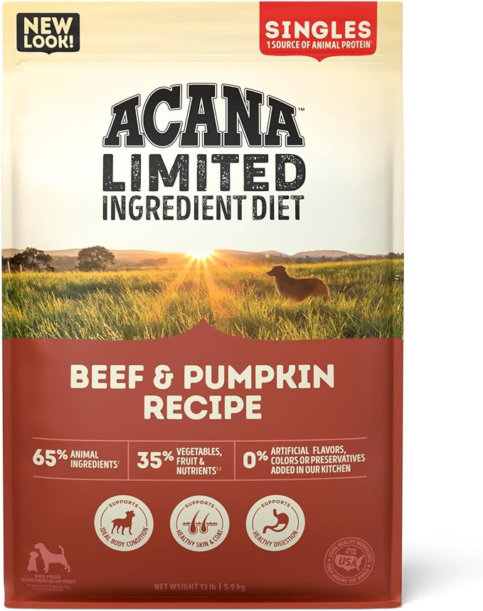 ACANA Singles Limited Ingredient Dry Dog Food, Beef & Pumpkin Recipe, Grain Free Beef Dry Dog Food, 13lb