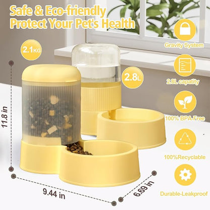 Gravity Cat Feeder with 2.8L Capacity, BPA Free, Eco-Friendly, Food Grade Materials, Big Mouth Design, Siphon Device for Water Dispenser