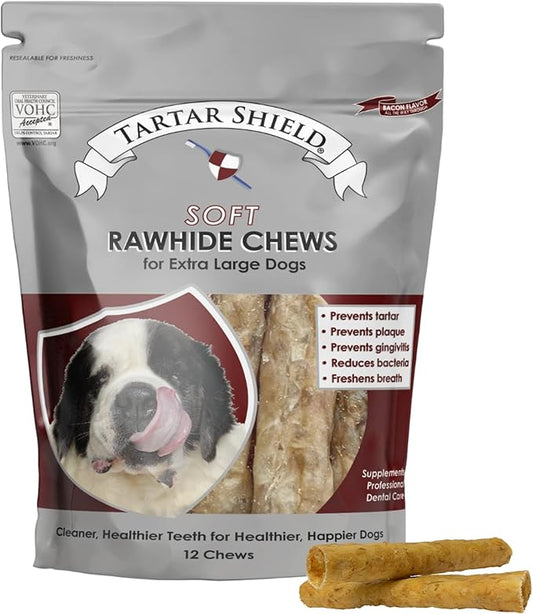 Soft Rawhide Chews | Safe Dental Treats for Large Dogs | Vet VOHC Approved | Daily Bone Cleans Teeth & Gums Fresh Breath Oral Health Support | USA Made | (XL Dogs / 12 Count)