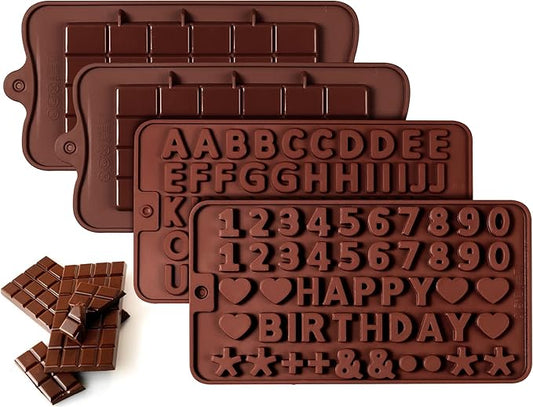 4Pcs Chocolate Gummy Number Molds, Break-Apart Chocolate Molds and Letter and Number Silicone Candy Mold for Birthday Cake Decorating