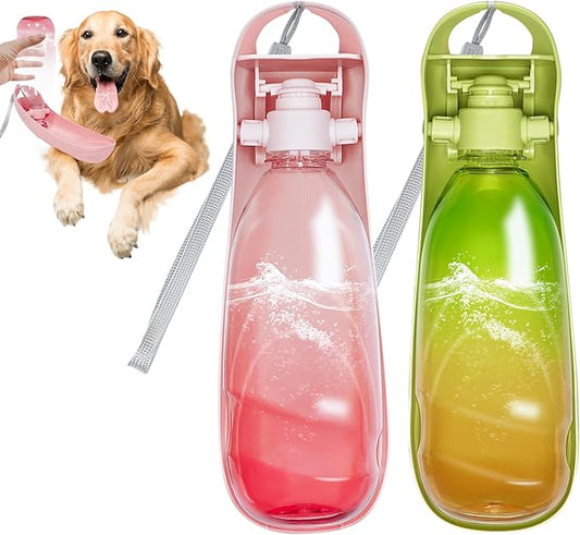 2Pack Dog Water Bottle, 19oz Collapsible Dog Travel Water Bottle, Portable Dog Water Dispenser with Foldable Drinking Cup Bowl for Walking, Lightweight, Leak-Proof, BPA Free, Pink & Green