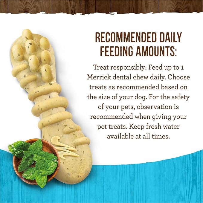 Merrick Fresh Kisses Natural Dental Chews Toothbrush Treat Shape Infused With Real Mint For Tiny Dogs 5-15 Lbs - 78 ct. Box