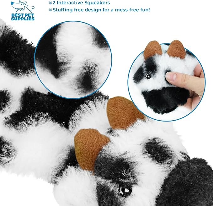 Best Pet Supplies Stuffing Free Squeaky Dog Toys for Small Dogs, Medium Dogs, and Large Dogs, Durable, Best Dog Chew Toy for Teething Puppy, Indoor Play, Holds Plastic Bottle - Cow, Medium