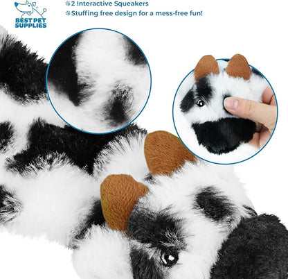 Best Pet Supplies Stuffing Free Squeaky Dog Toys for Small Dogs, Medium Dogs, and Large Dogs, Durable, Best Dog Chew Toy for Teething Puppy, Indoor Play, Holds Plastic Bottle - Cow, Medium