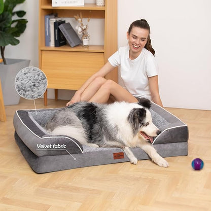 Cooling Dog Bed, Jumbo Dog Bed for Extra Large Dogs, Orthopedic Memory Foam Dog Bed, Jumbo Breed Dog Bed, Waterproof Dog Bed with Bolster & Removable Cover(Jumbo,Silver Grey)