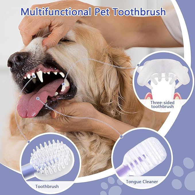 3PCS Cat Toothbrush Kit, Dog Toothbrush Kit, Pet Toothbrush Set for Cats and Dogs - Complete Oral Care with Soft Bristles - Ideal for Teeth Cleaning, Dental Hygiene, Plaque Removal