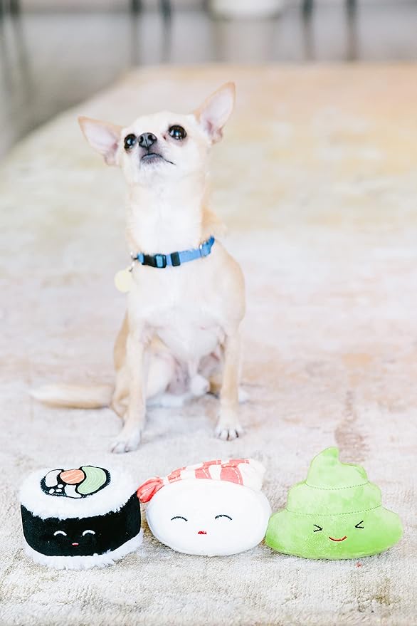 Pearhead Sushi Plush Toys, Durable Squeaky Dog Toy Set, Soft Chew Toys, Pet Owner Must Have Dog Accessory, Set of 3