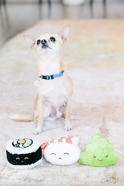 Pearhead Sushi Plush Toys, Durable Squeaky Dog Toy Set, Soft Chew Toys, Pet Owner Must Have Dog Accessory, Set of 3