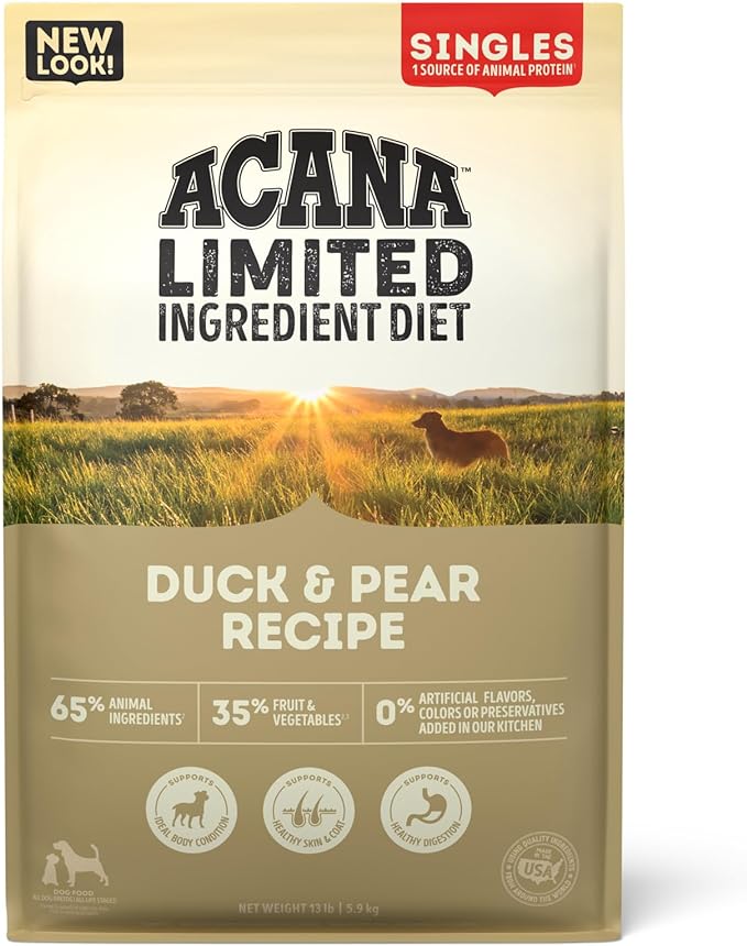 ACANA Singles Limited Ingredient Dry Dog Food, Duck & Pear Recipe, Single Protein Source Dog Food Kibble, 13lb