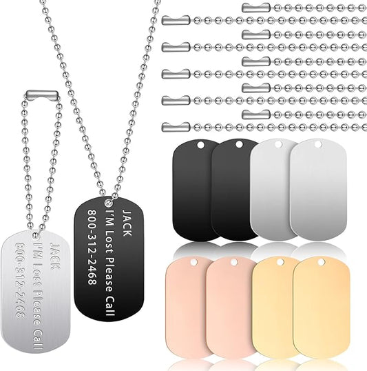 20 Pieces Military Dog Tags Set Including 10 Stainless Steel Army Blank Dog Tag 10 Steel Chain Personalized Pets Tags Oval Pendant Necklace for Stamping Engraving DIY Craft(Colorful)