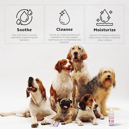 Dog Ear Cleaner, Gentle Wax Remover, Gentle Ear Cleaning Drops, Effective Ear drops for Itch, Odor, Aloe Vera and Turmeric Ear Cleaning Solution for Dogs, Cruelty-Free