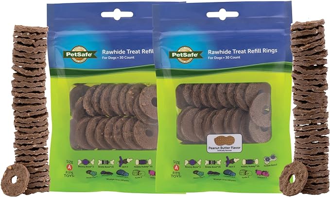 PetSafe Treat Rings for Busy Buddy Dog Toys - Easy to Digest - Interactive Toy Refills for Aggressive Chewers - Stimulating Puppy Supplies - Eases Stress - 60 Rings - Size A - Original/Peanut Butter