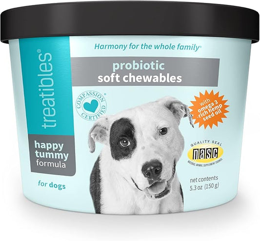 Happy Tummy Probiotic for Dogs Soft Chewables, 5.3 oz - Digestive Support, Immune System, Gut Health