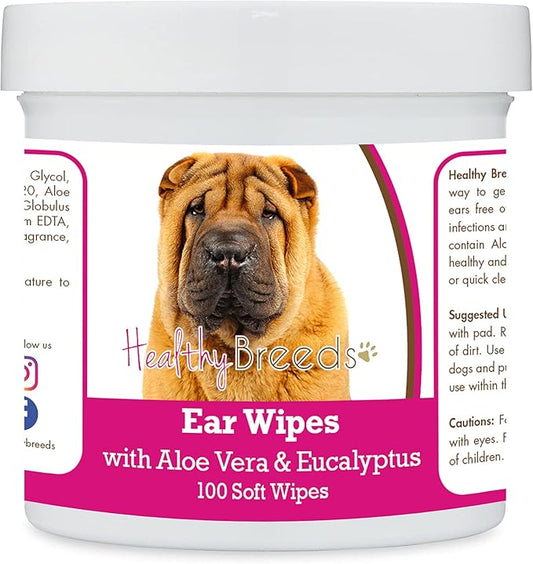 Healthy Breeds Chinese Shar Pei Ear Cleaning Wipes with Aloe & Eucalyptus for Dogs 100 Count