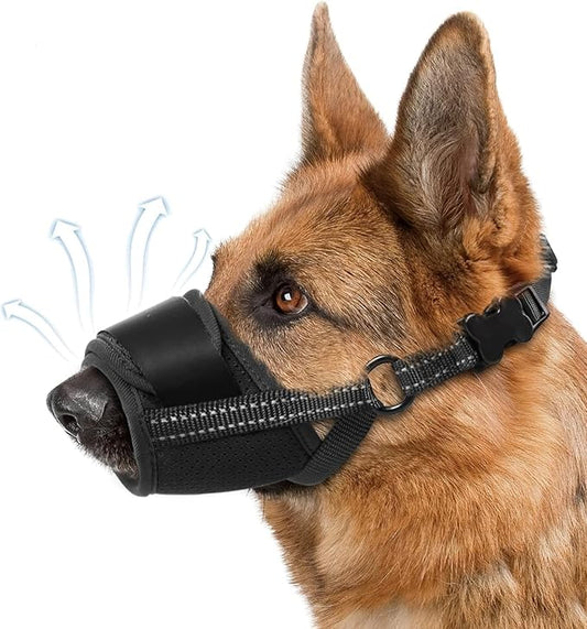 Dog Muzzle, Soft Muzzle for Medium Large Sized Dog to Anti and Prevent Biting Barking Chewing, Air Mesh Large No Barking Muzzle with Reflective & Adjustable Strap(Suitable for all dog sizes)