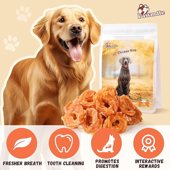 Dog Treats Chicken Jerky Rings, Rawhide-Free Grain-Free Real Dried Tenders Natural Chicken Breast Dog Chewy Training Snacks for Small Medium Large Dogs Large Pack-22-25/counts