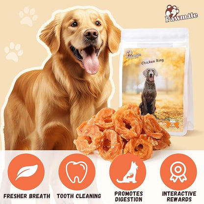 Dog Treats Chicken Jerky Rings, Rawhide-Free Grain-Free Real Dried Tenders Natural Chicken Breast Dog Chewy Training Snacks for Small Medium Large Dogs Large Pack-22-25/counts