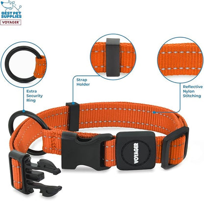 Best Pet Supplies Reflective Dog Collar with Adjustable Length, Heavy-Duty Buckle, and Strong Leash D-Ring, Training, Walking, Jogging Accessory for Small, Medium, and Large Breeds - Orange, L