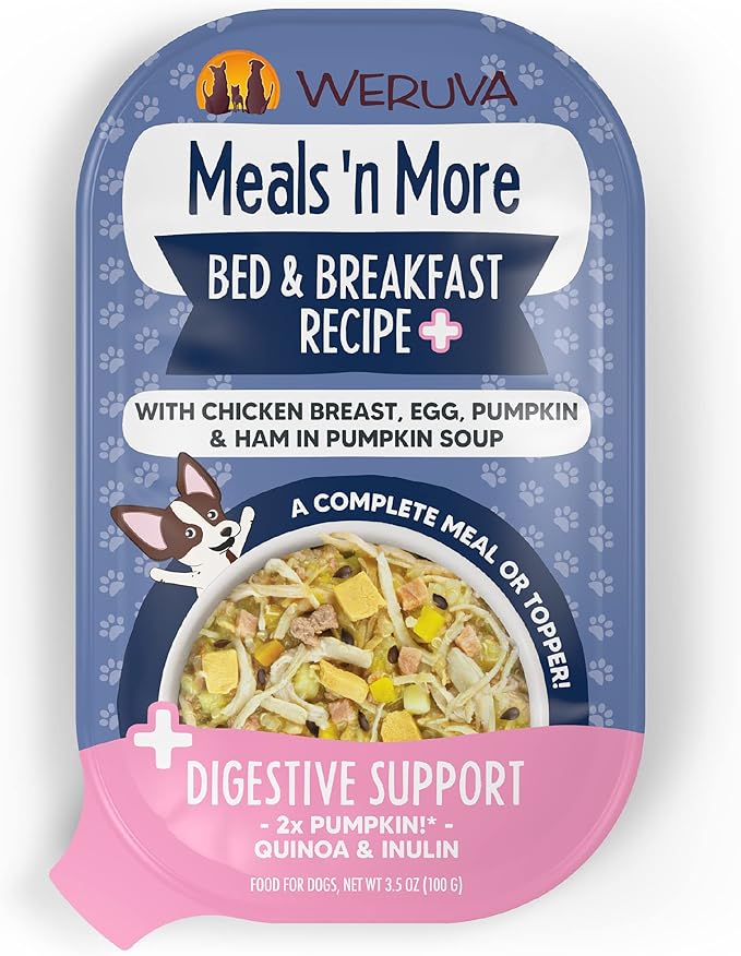 Weruva Meals 'n More Natural Wet Dog Food, Bed & Breakfast Plus Digestive Support, 3.5oz Cup (Pack of 12)