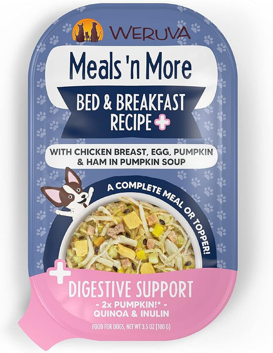 Weruva Meals 'n More Natural Wet Dog Food, Bed & Breakfast Plus Digestive Support, 3.5oz Cup (Pack of 12)