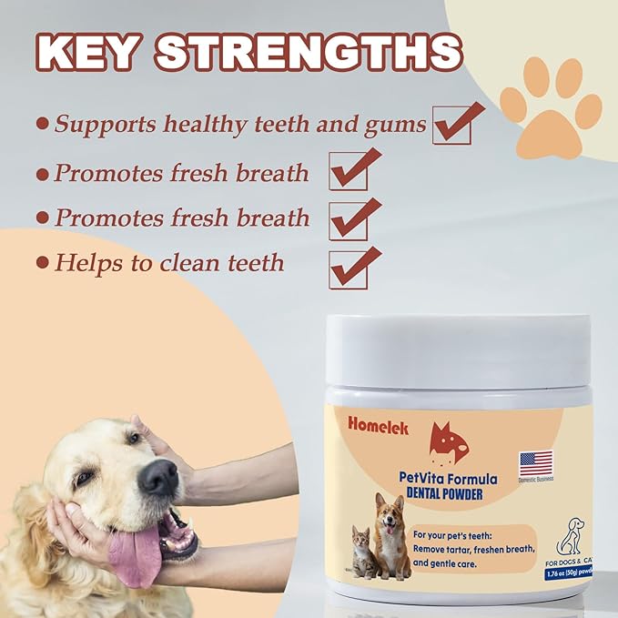 Dental Powder - Large Dog Breath Freshener, Teeth Cleaning, Solves Tartar & Bad Breath for Dog and Cat.