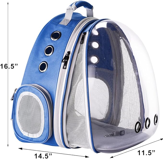 Expandable Cat Backpack Carrier, Fit up to 20 lbs, Space Capsule Astronaut Bubble Window Pet Backpack for Large Cat and Small Puppy (Blue, Front Extension)