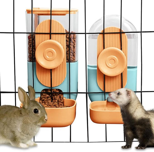 Hanging Automatic Food Water Dispenser,Gravity Rabbit Feeder and Water Dispenser Set,Cage Cat Food and Water Dispenser Food Bowl for Bunny Chinchilla Guinea Pig Hedgehog Ferret