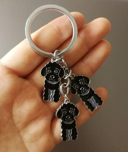 Dog Keychain, Pet Pendant Key-Ring, Cute Puppy ID Tags Metal Key Ring for Dog Lover (Black Poodle)