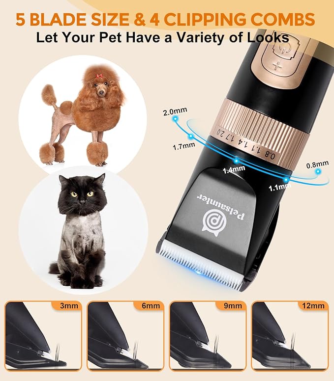 Dog Cat Clippers for Matted Hair - 4-Speed & LCD Dog Clippers for Grooming, Rechargeable for Large&Small Dogs and Cats with Thick Coats - Low Noise & Low Vibration, Paw Trimmer(C95 Pro)