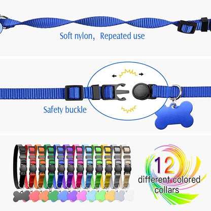 Upgraded Puppy Collars for Litter Puppy ID Collars Whelping Supplies Soft Nylon Breakaway Coloured Collars with 12 ID Tags and 6 Record Keeping Charts(M)