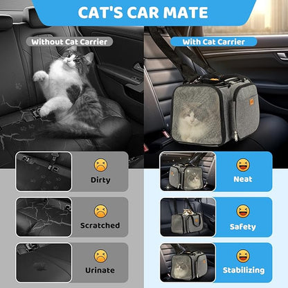 Cat Carrier, Detachable Pet Carrier Airline Approved, 18"x13.4"x11.8" Large Expandable Space 3 in 1 Soft Sided Small Dog Travel Bag, Rabbit Cat Kennel, Pet Mobile Tent Outdoors Indoors (Grey)