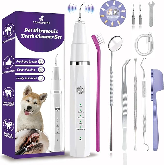 Dog Teeth Cleaning Kit-Dog Tooth Plaque Remover-Ultimate Pet Dental Care Kit - Ultrasonic Teeth Cleaner and Plaque Remover for Dogs | Complete Oral Hygiene Solution-White