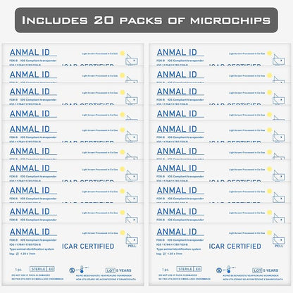 Smoostart 20 Pack 1.25x7mm Universal Standard Pet Microchip, ISO11784(85)/FDX-B Pet ID Tags, 15 Bit Microchip Dog for Animal/Pet/Dog/Cat/Pig