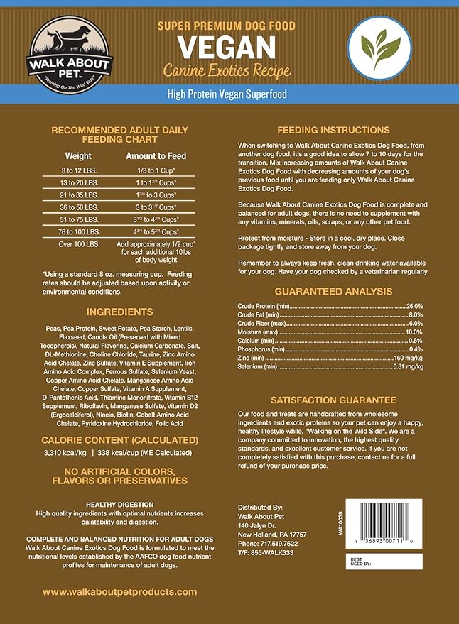 WA10038, Super Premium Canine Exotics Dog Food, Dry Alkaline Kibble, Vegan Recipe, Grain-Free, Gluten-Free, Single Source Protein, 25-Pound Bag