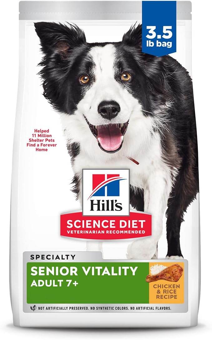 Hill's Science Diet Senior Vitality, Senior Adult 7+, Senior Premium Nutrition, Dry Dog Food, Chicken & Rice, 3.5 lb Bag