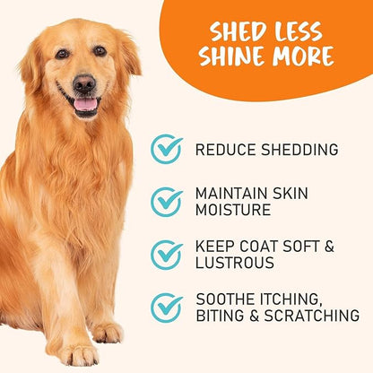 180 Chews Omega 3 for Dogs & Cats - with Krill - Skin and Coat Supplement - Dry & Itchy Skin Relief - Allergy Relief - Shiny Coats - No Shedding - EPA & DHA, Vitamins and Minerals - Chicken Flavor