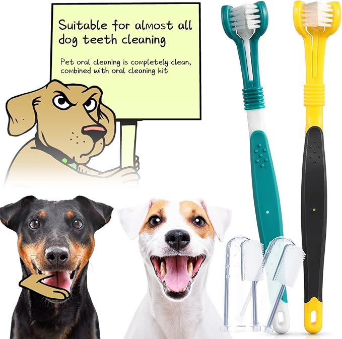 7 Pieces Dog Teeth Cleaning Kit Includes Dental Tooth Scaler and Scraper Stainless Steel Tarter Remover Scraper 3 Head Dog Toothbrush and Silicone Dog Finger Toothbrush Dog Plaque Remover Tools