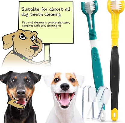 7 Pieces Dog Teeth Cleaning Kit Includes Dental Tooth Scaler and Scraper Stainless Steel Tarter Remover Scraper 3 Head Dog Toothbrush and Silicone Dog Finger Toothbrush Dog Plaque Remover Tools