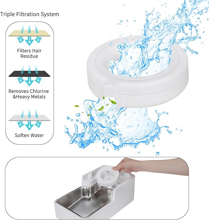 Sfozstra 9L Upgraded Dog Water Bowl Dispenser, Stainless Steel Bowl, Automatic Gravity Cat Water Dispenser, BPA-Free, Large Capacity Water Dispenser with Two Caps and Filters(White,9L+)