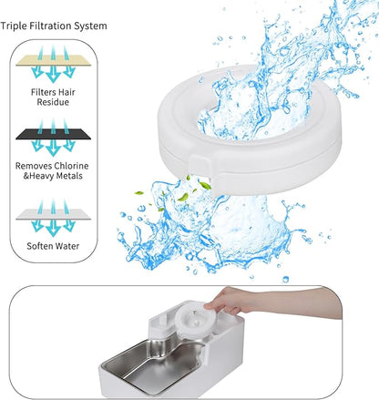 Sfozstra 9L Upgraded Dog Water Bowl Dispenser, Stainless Steel Bowl, Automatic Gravity Cat Water Dispenser, BPA-Free, Large Capacity Water Dispenser with Two Caps and Filters(White,9L+)
