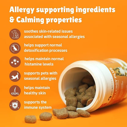 Allergy Plus Calming Formula for Dogs - Comprehensive Seasonal Allergy Support - Helps Manage Histamine Levels - Premium 13-in-1 Blend with Colostrum, Bromelain, Chamomile & More