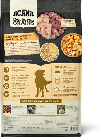 ACANA Wholesome Grains Dry Dog Food, Free-Run Poultry, Real Chicken & Turkey and Eggs Dog Food Recipe, 22.5lb