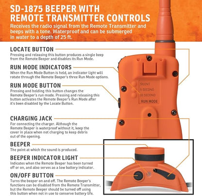 SportDOG Brand UplandHunter 1875 Remote Trainer with Beeper- 1 Mile Range- Waterproof, Rechargeable Dog Training and Tracking Collar with Tone, Vibration, and Static- Beeper Audible up to 500 Yards