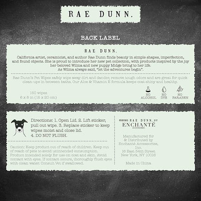 Rae Dunn Pet Wipes, Alcohol Free with Aloe and Vitamin E, Cucumber Aloe, 150 Count