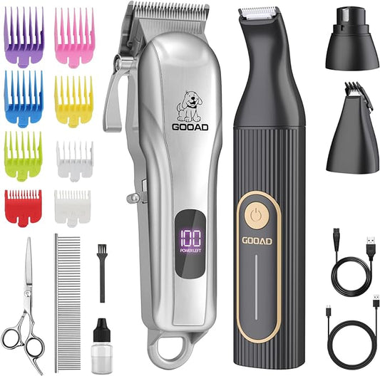 Dog Clippers for Grooming,Dog Grooming Kit for Heavy Thick Hair&Coats/Low Noise Rechargeable Cordless Pet Shaver with Paw Trimmer Nail Grinder/Dog Hair Trimmer for Small & Large Dogs Cats