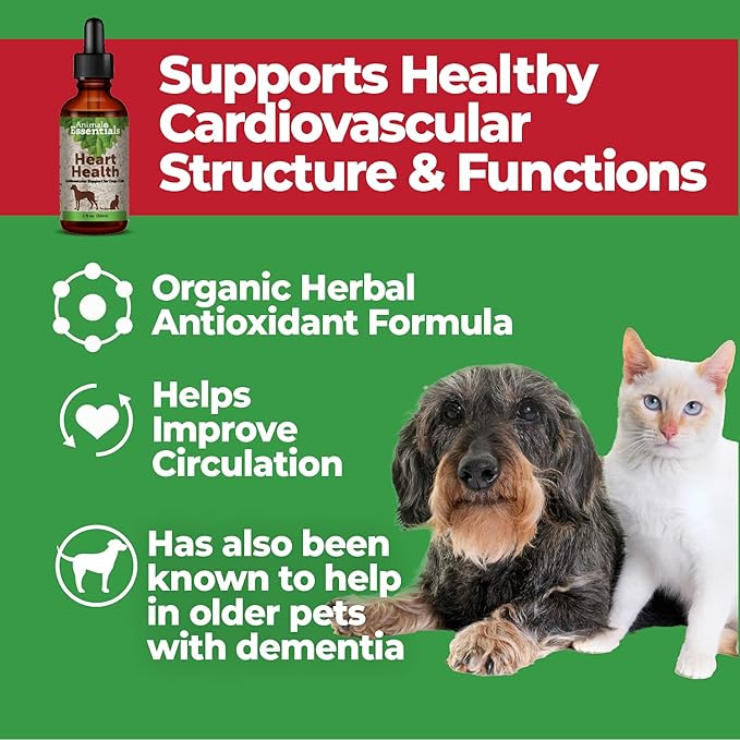 Animal Essentials Heart Health Cardio Support for Dogs and Cats, 1 fl oz - Made in USA Organic Hawthorn Berries Alcohol Free