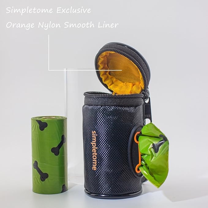 simpletome Dog Waste Bag Dispenser for Leash Belt Waterproof 840D Oxford YKK Zipper (Nylon Black)