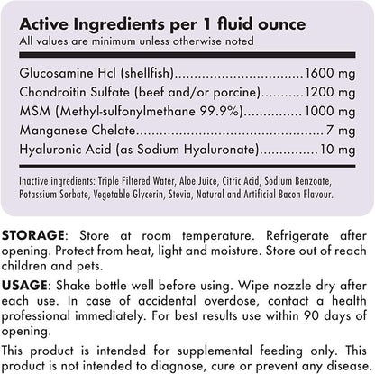 Liquid Glucosamine for Dogs Bacon Flavour with Chondroitin, MSM & Hyaluronic Acid K9 Supplement Hip and Joint Formula Advanced Mobility Joint Pain Relief Senior Advanced Supplement for All Breeds