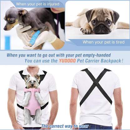 YUDODO Pet Dog Carrier Backpack Adjustable Dog Front Carrier, Legs Out Easy-Fit Dog Travel Backpack Carrier for Hiking Camping for Small Medium Dogs Cats and Rabbits (Large, Pink)