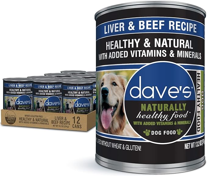Dave's Pet Food Wet Dog Food (Liver & Beef), Made in USA Naturally Healthy Canned Dog Food, Added Vitamins & Minerals, Wheat & Gluten-Free, 13.2 oz Cans (Case of 12 pk)